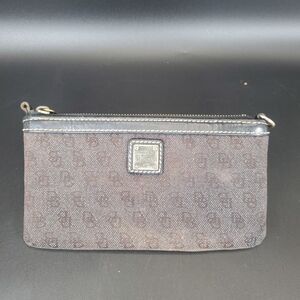 Dooney & Bourke Monogram Wristlet Zip Pouch Black Brown Leather Canvas
